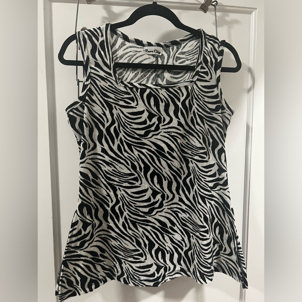 Vintage RaveCity velvet zebra print y2k tank top